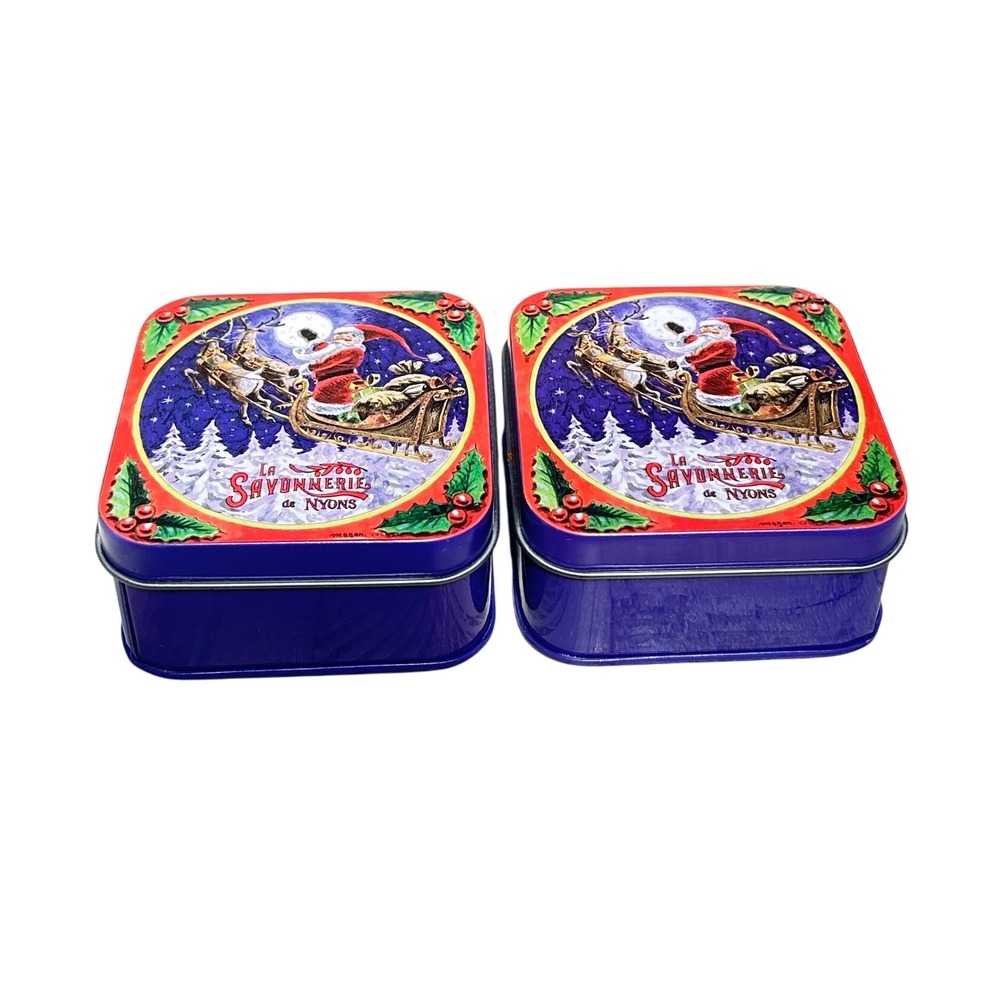 2 La Savonnerie de Nyons French Soap Orange Cinnamon Christmas Santa Tins 2pc